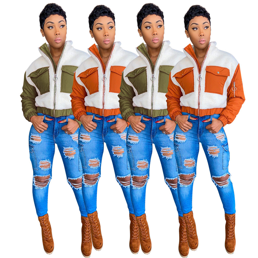 Lamb wool panelled short coat