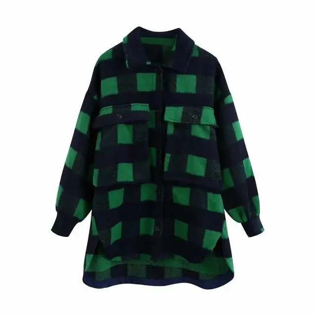 Euramerican pocket embellished Plaid Shirt coat Green - Shop at LoveMi