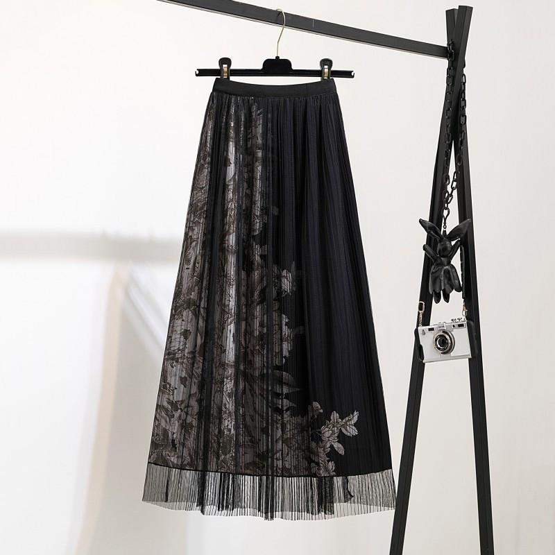 High Waist Floral Mesh Skirt