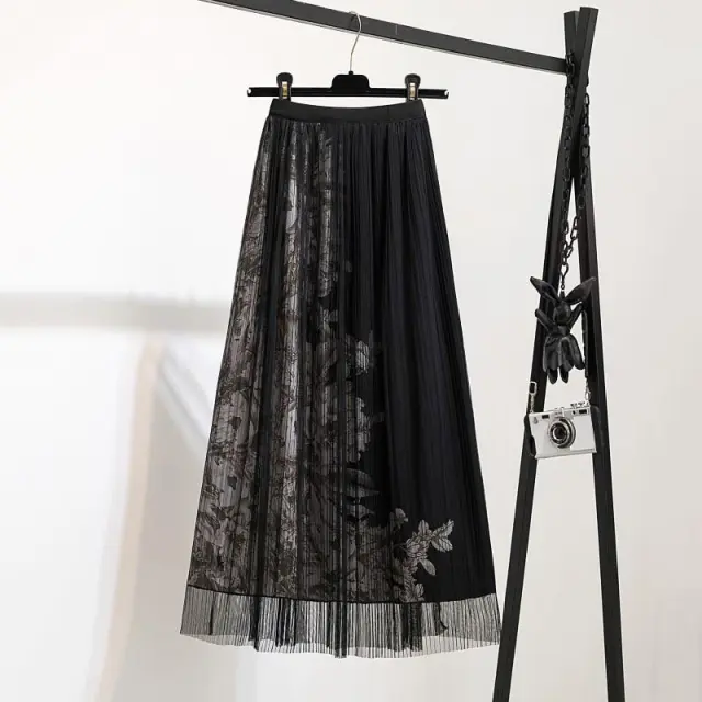 High Waist Floral Mesh Skirt 13Black - Shop at LoveMi