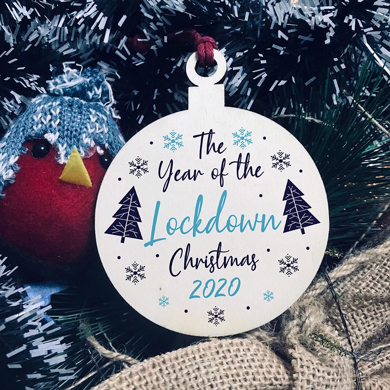 Lockdown Wood Christmas Tree Ornaments Wooden Board Hanging Round Shape Decoration Gift