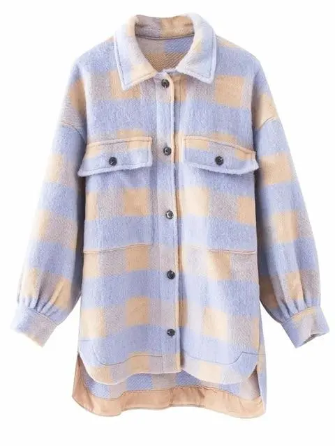 Euramerican pocket embellished Plaid Shirt coat Khaki - Shop at LoveMi