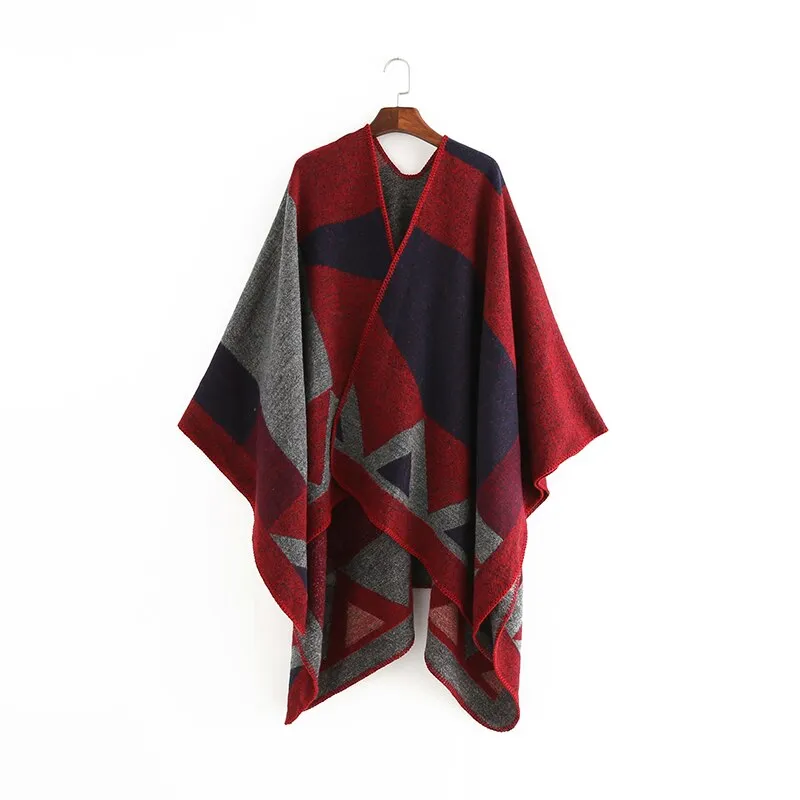 Geometric print shawl - Wine