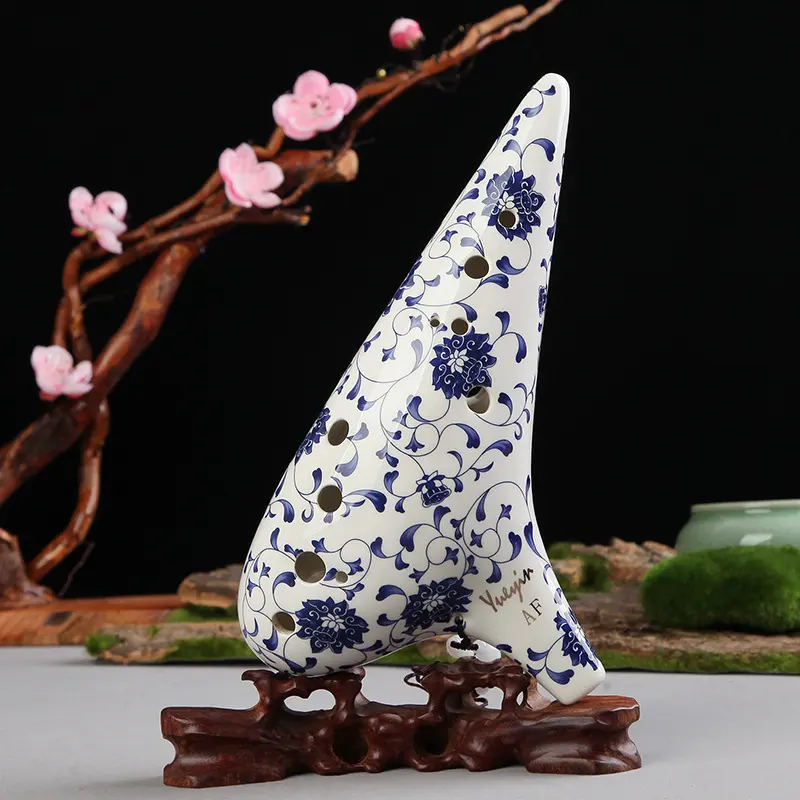 12-hole Alto F Professional Blue and White Porcelain Ocarina