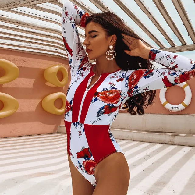 One piece long sleeve bikini Red - Shop at LoveMi