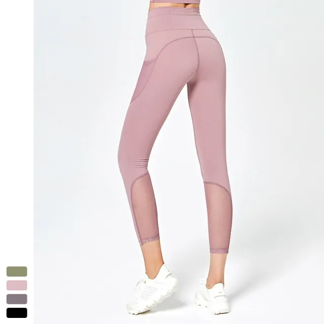 Tight elastic mesh breathable pocket gym pants Pink - Shop at LoveMi