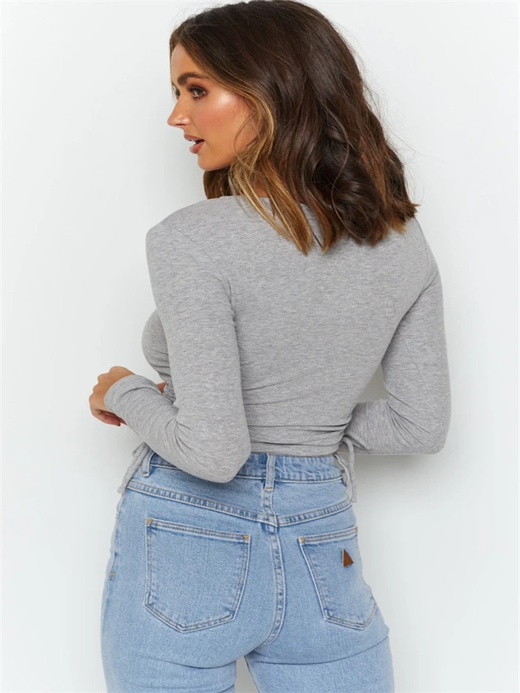 Long-sleeved round neck slim-fit women's T-shirt