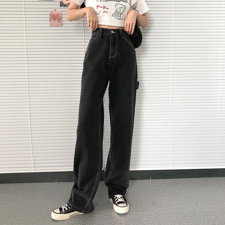 Mopping black denim trousers Black - Shop at LoveMi