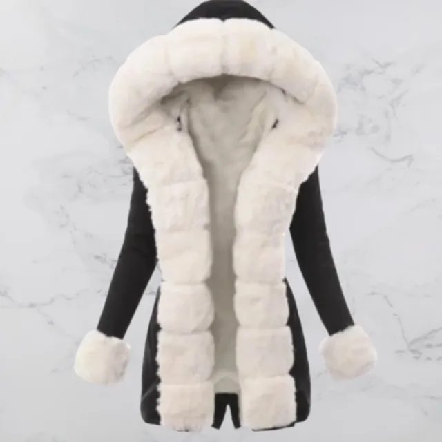 Women's warm coat with hood and woolen collar Black - Shop at LoveMi