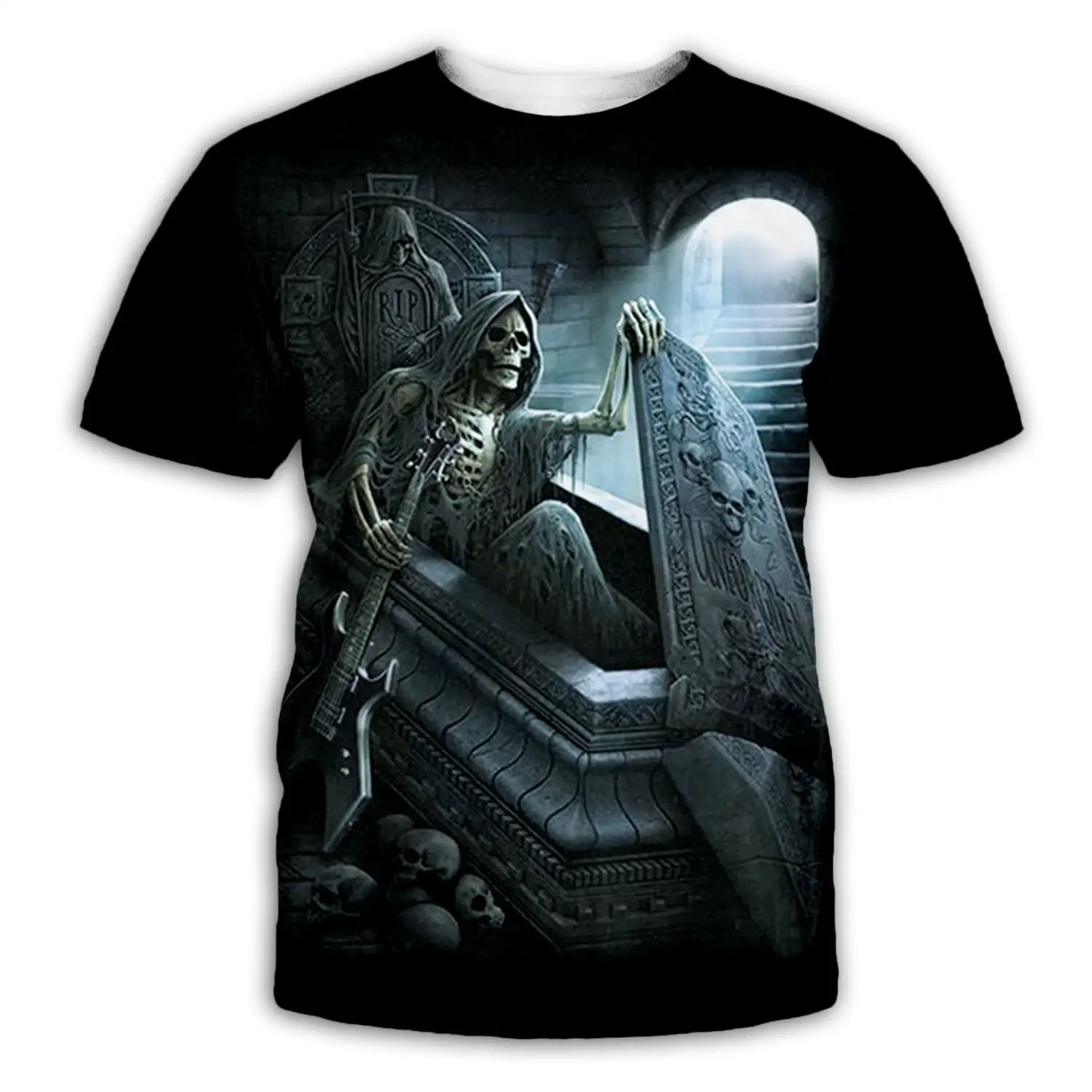 Printed skull cool crew neck short sleeve T-shirt