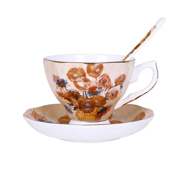 European style small luxury coffee cup ceramic mug Sunflower - Shop at LoveMi
