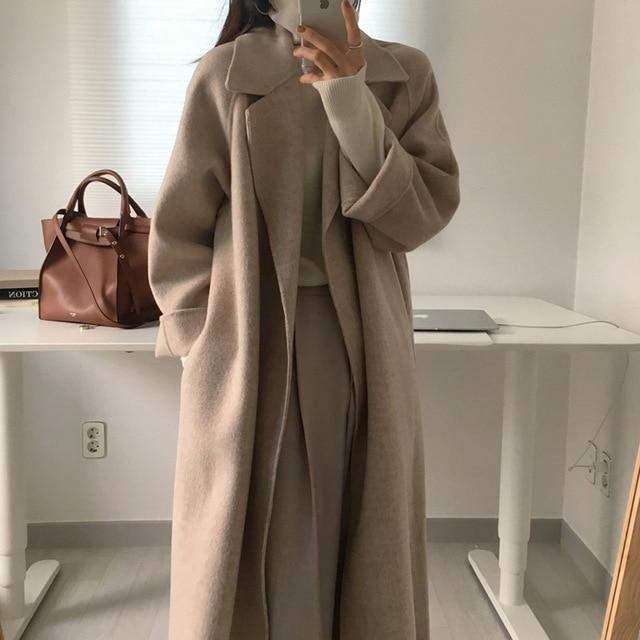 Double-sided woolen mid-length loose and lazy woolen woolen coat