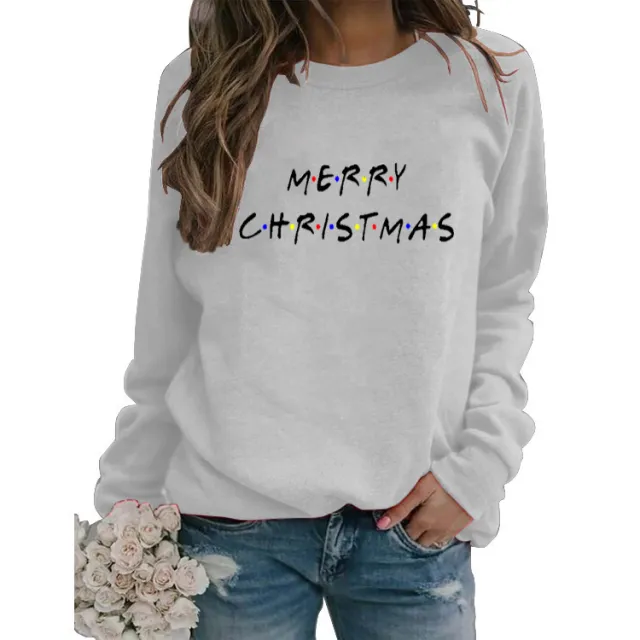 Printed round neck long sleeve sweater White - Shop at LoveMi