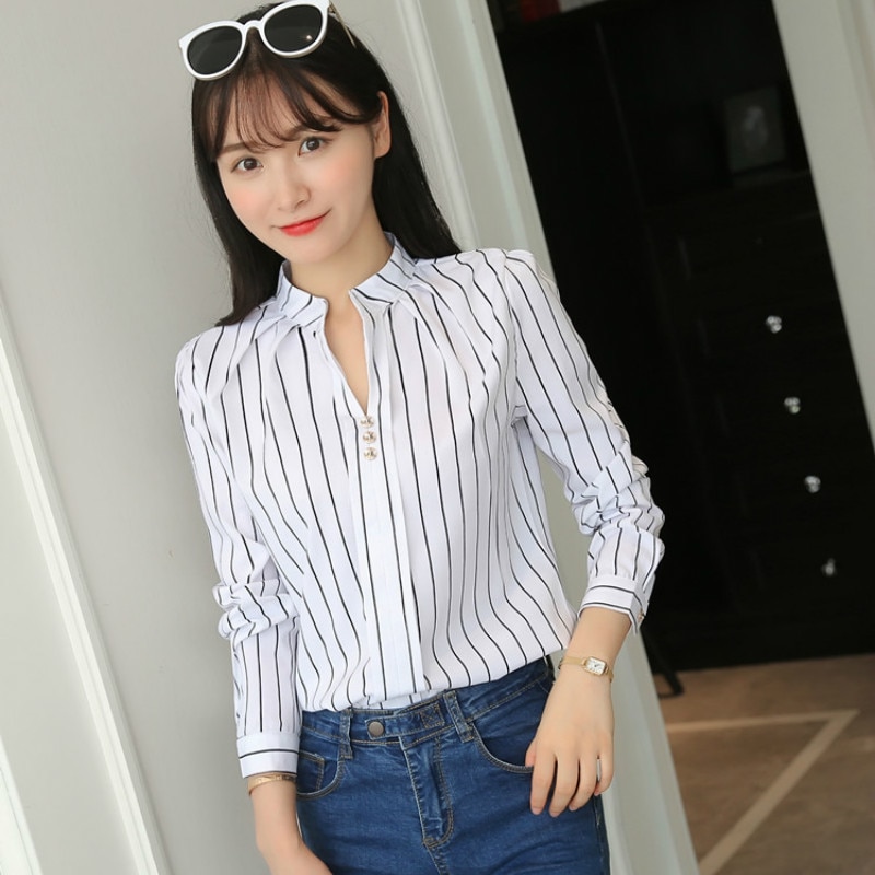 Temperament wild striped long-sleeved shirt