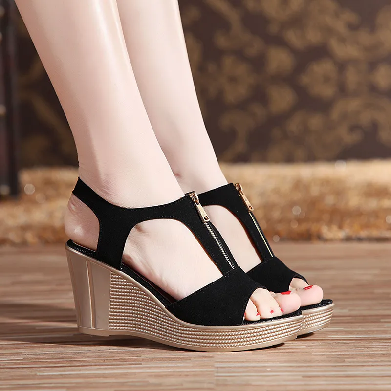 Fish mouth high heel sandals - Black