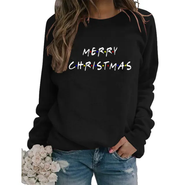 Printed round neck long sleeve sweater Black - Shop at LoveMi