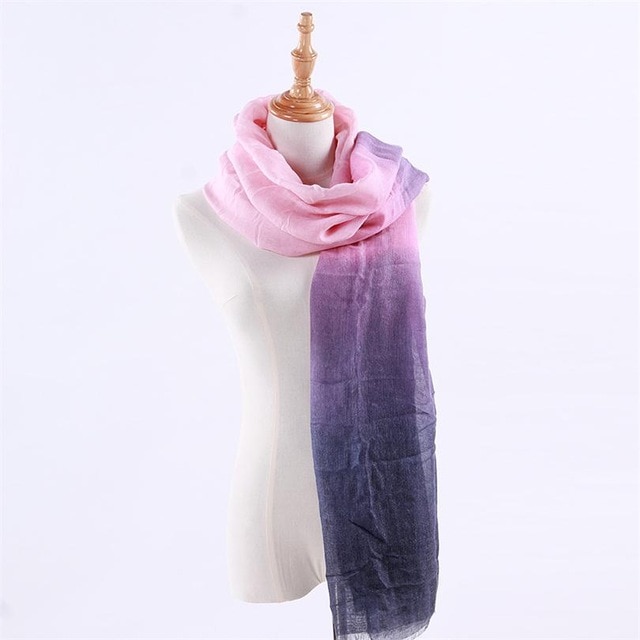 Gradient cotton and linen contrast rainbow oversized shawl