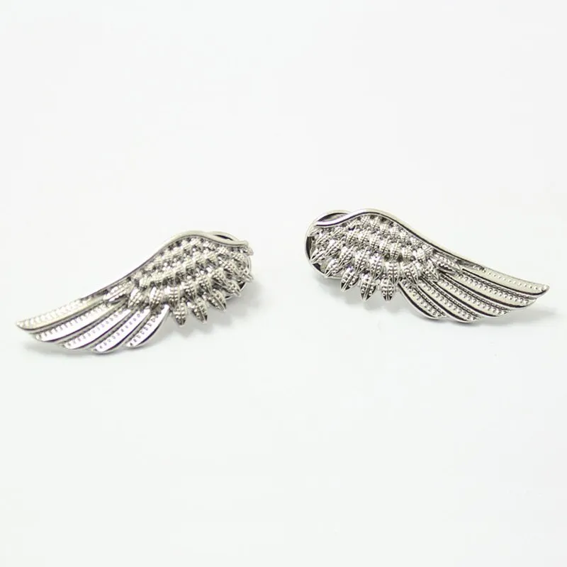 Metal texture punk style wing collar pin brooch - Silver
