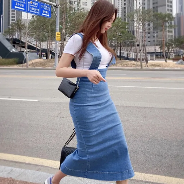 New casual style mid length split denim skirt Blue - Shop at LoveMi