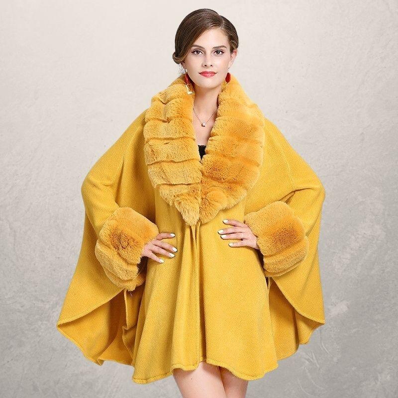 Oversized loose fox fur collar knitted cardigan Yellow - Shop at LoveMi