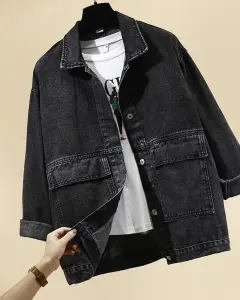 Korean style loose bf all-match student Harajuku retro long-sleeved blouse women - Black - View 1