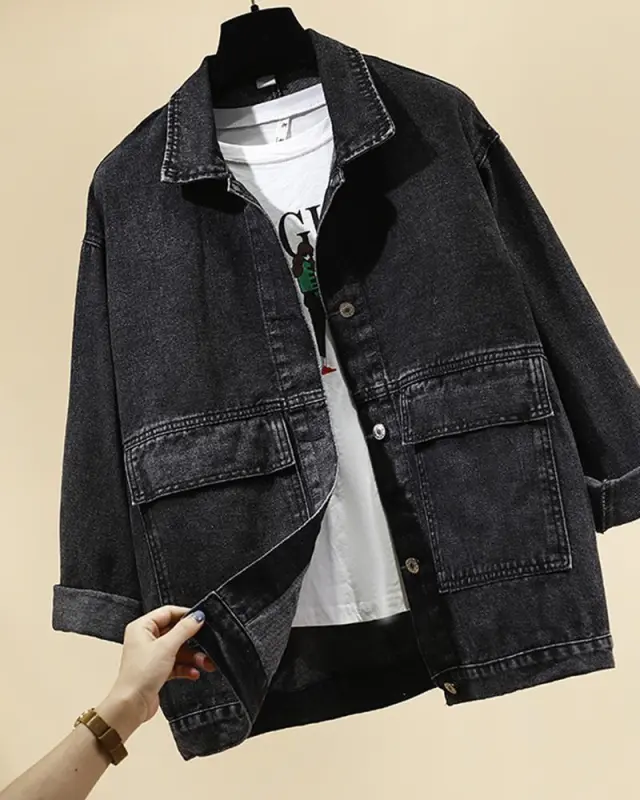 Korean style loose bf all match student Harajuku retro long sleeved blouse women Black - Shop at LoveMi