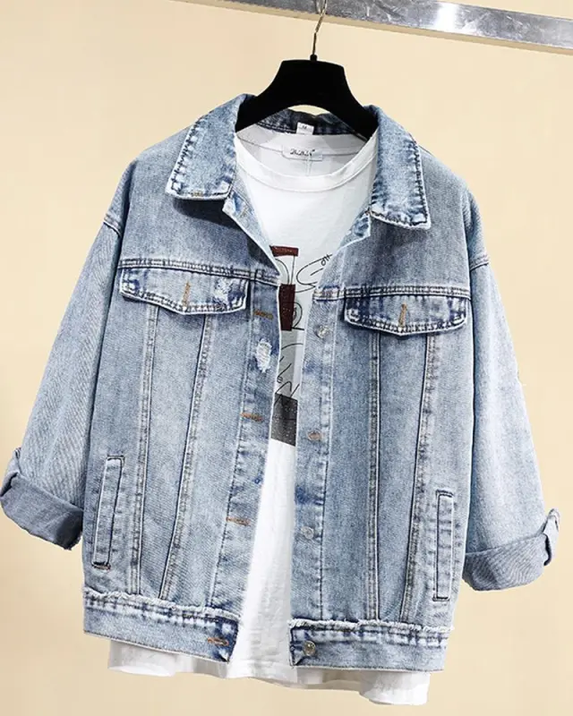 Women's ripped denim jacket spring and autumn Blue - Shop at LoveMi