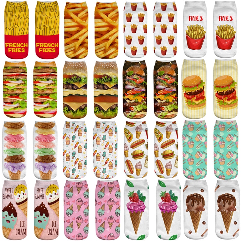 Hamburger fries series 3D printing socks
