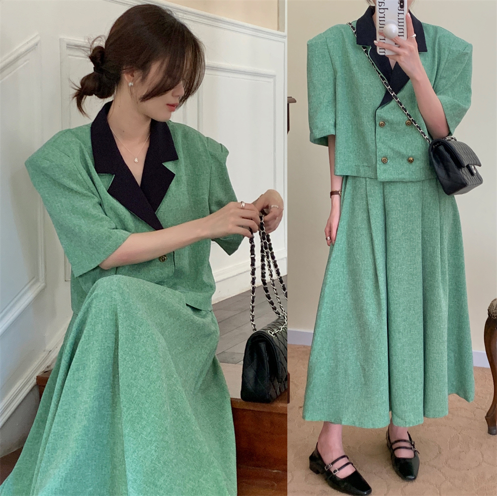 Ladies Fashion Personality High Waist Pleated Skirt Suit