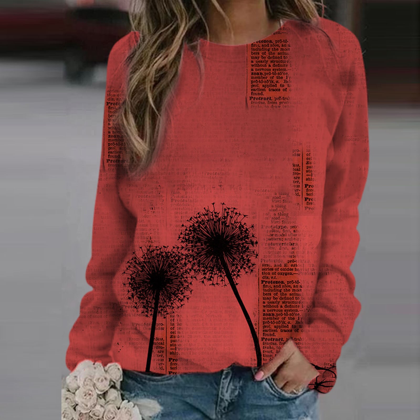 European and American print long sleeve T-shirt