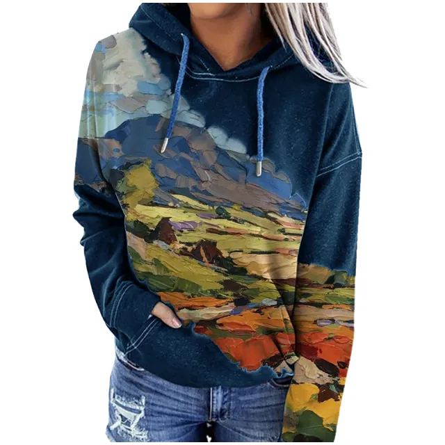 Printed hooded long sleeves Navy - Shop at LoveMi
