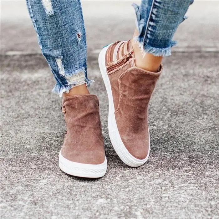 Large size belt buckle denim women's shoes - Khaki