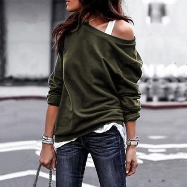 Fashion round neck long sleeve blouse Green - Shop at LoveMi