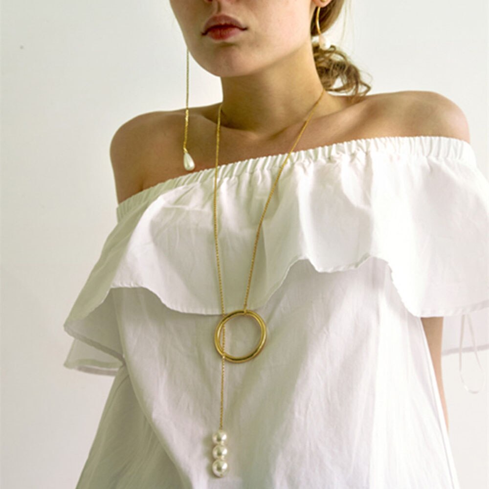 Fashion simple Korean pearl long sweater chain