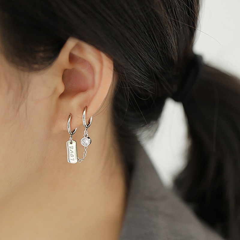 Silver Gold Double Ear Holes Drop Earrings
