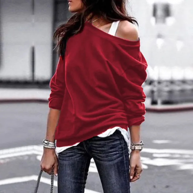 Fashion round neck long sleeve blouse Red - Shop at LoveMi