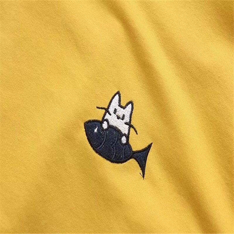 Cute cat embroidery long sleeve T-shirt