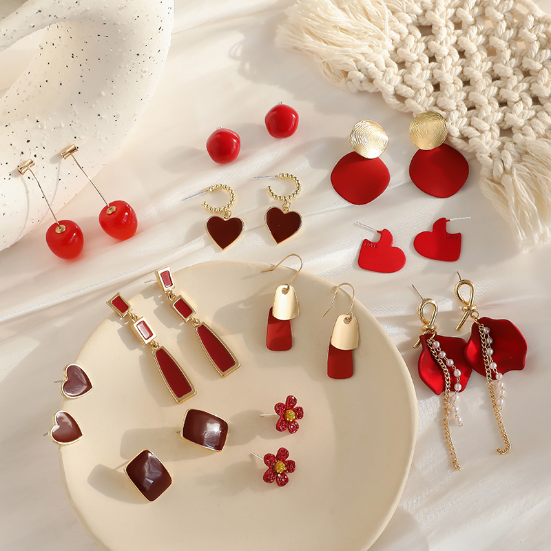 Red festive earrings girly cute earrings