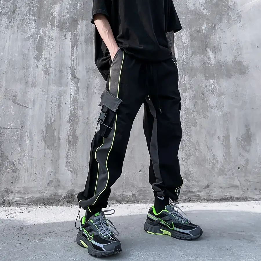 Drawstring waistband wide loose straight leg casual sports trousers