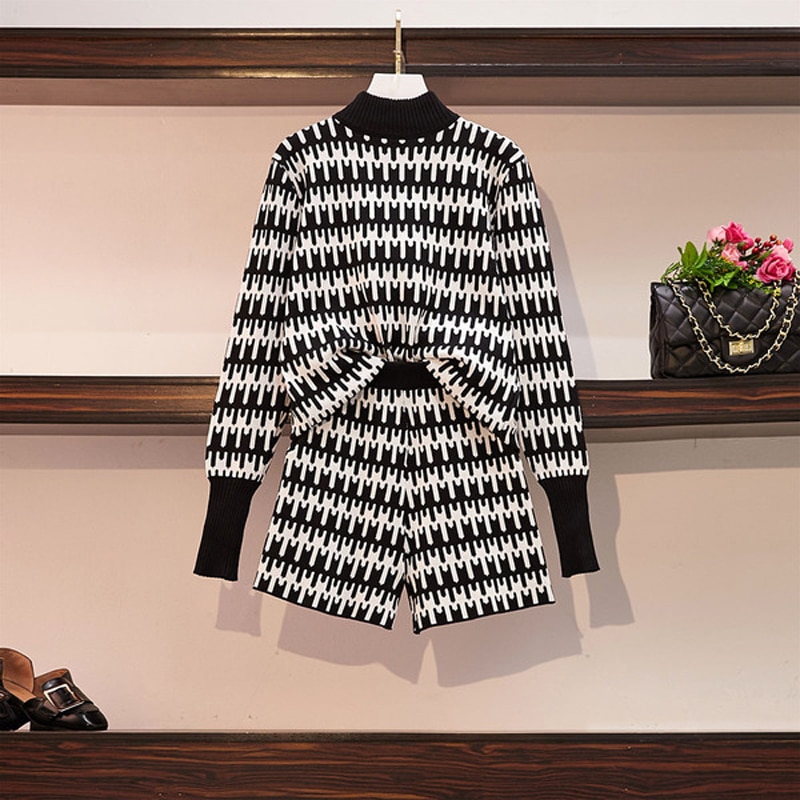 Slimming sweater wide leg shorts two-piece suit