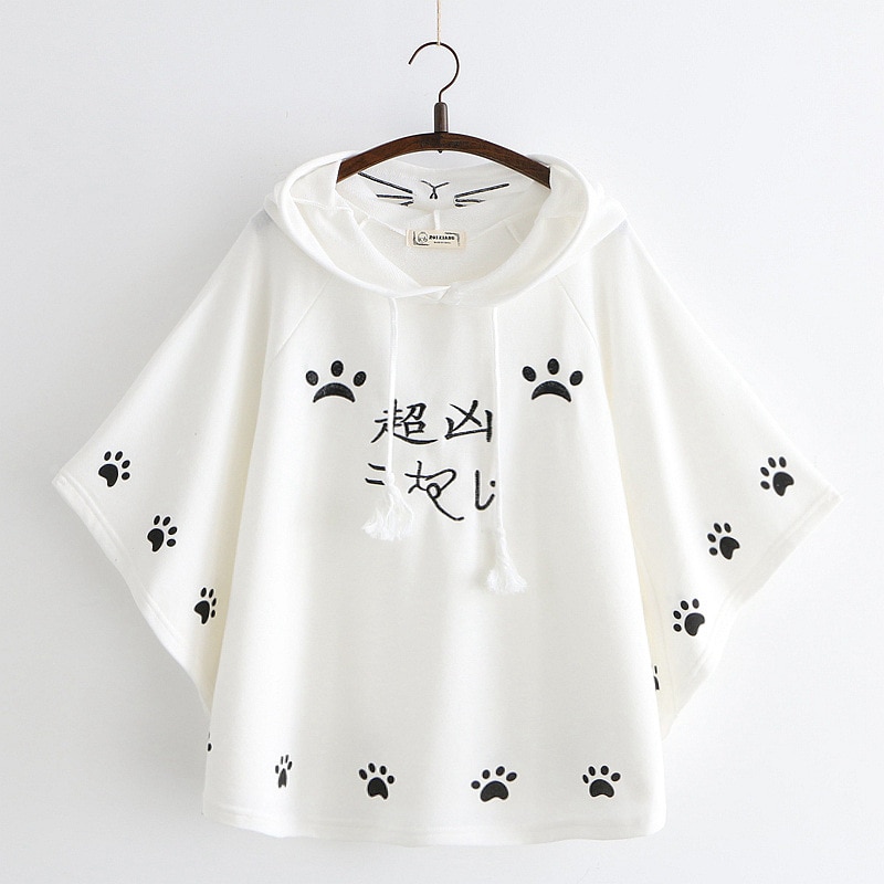 Cartoon cat paw print cape shawl T-shirt