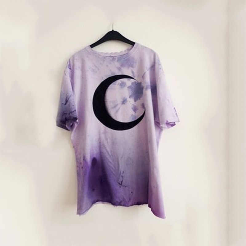 Moon print short sleeve round neck T-shirt