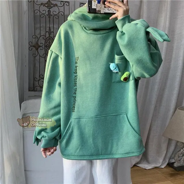 Melody windmill cartoon pullover sweater Women's loose Korean style girlfriends autumn and winter class clothes Green - Shop at LoveMi