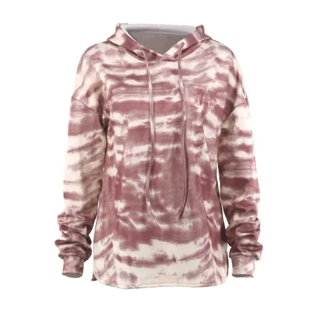 Loose tie dye hooded long sleeved sweater Pink - Shop at LoveMi