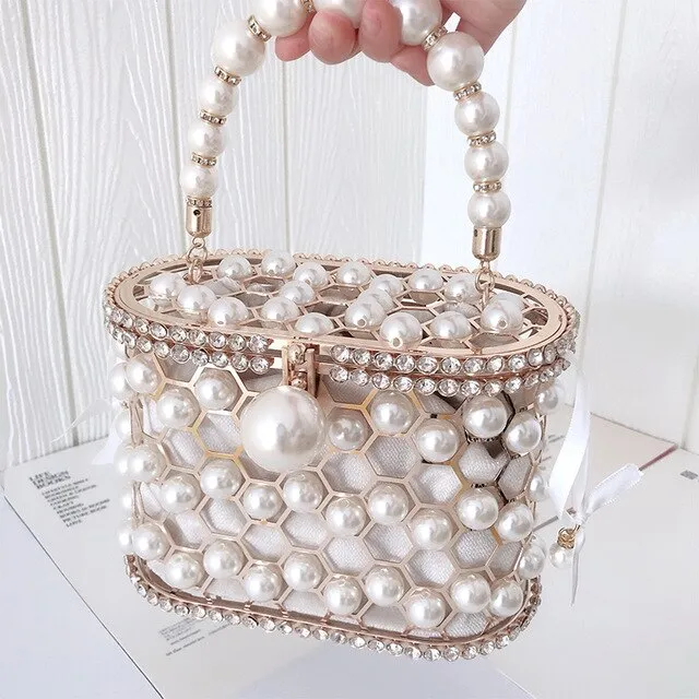 Women's Ins Bucket Bag Versatile Diagonal Pearl Bag Apricot - Shop at LoveMi