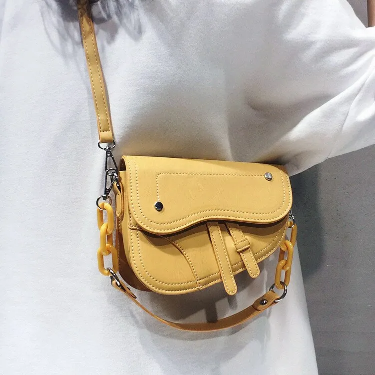 Korean all-match one-shoulder saddle bag - Yellow