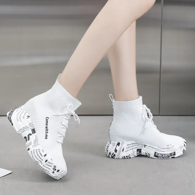 High top lace up letter boots White - Shop at LoveMi