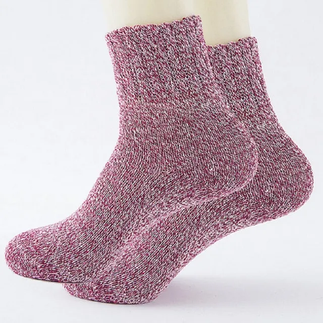 Pure color ethnic style retro thick warm wool socks - Red
