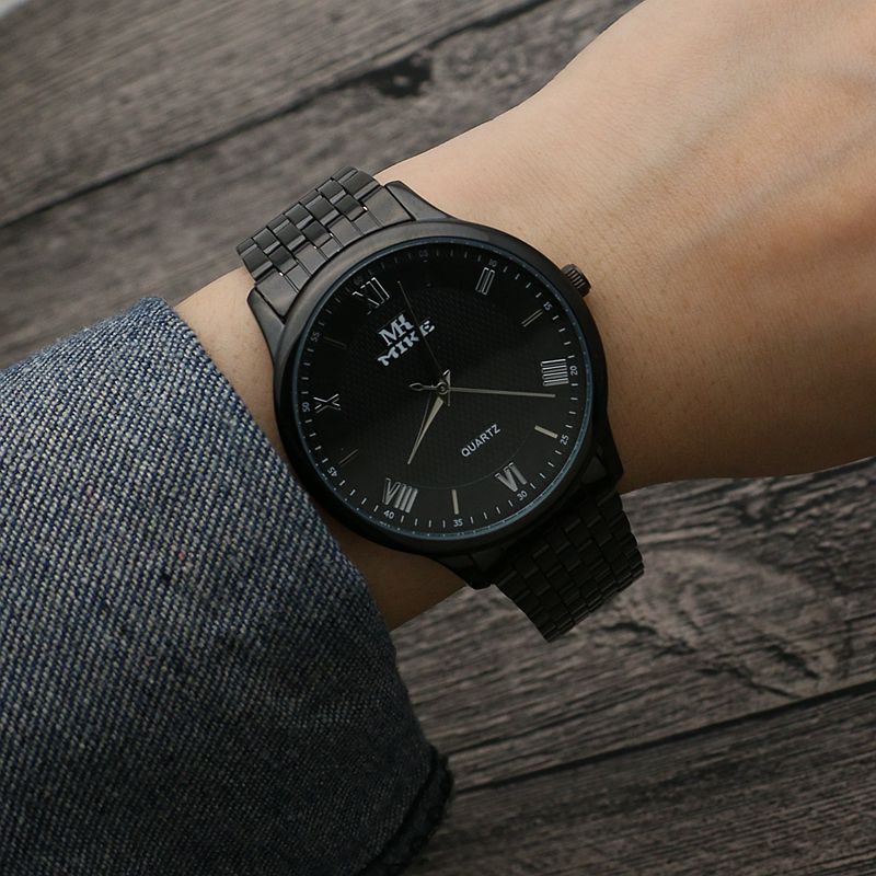 Waterproof Men's Gold Watch Fashion Gun Color Steel Band Quartz Watch