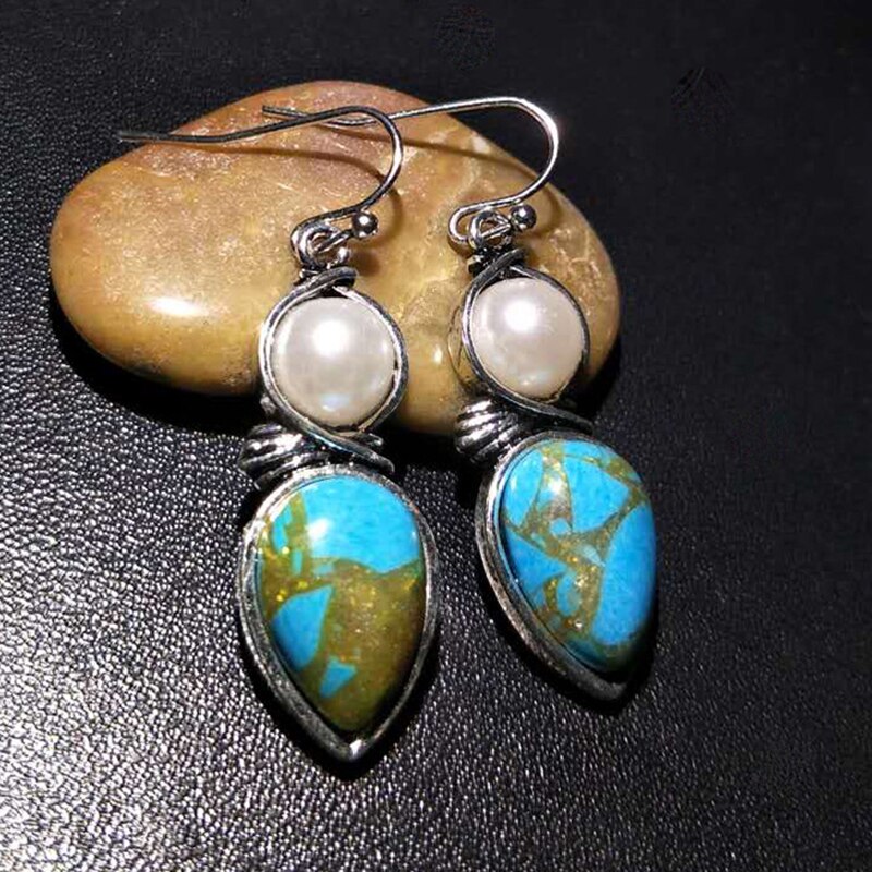 Vintage ethnic water drop blue stone earrings Blue - Shop at LoveMi